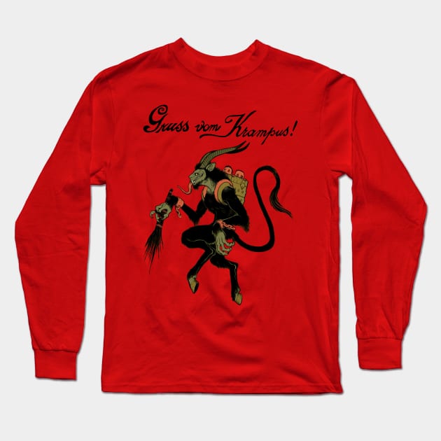 Vintage Krampus Illustration Long Sleeve T-Shirt by JennyPool